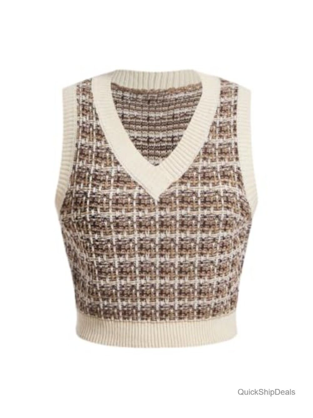 Plaid V Neck Sleeveless Knit Sweater Vest Casual Tank Top